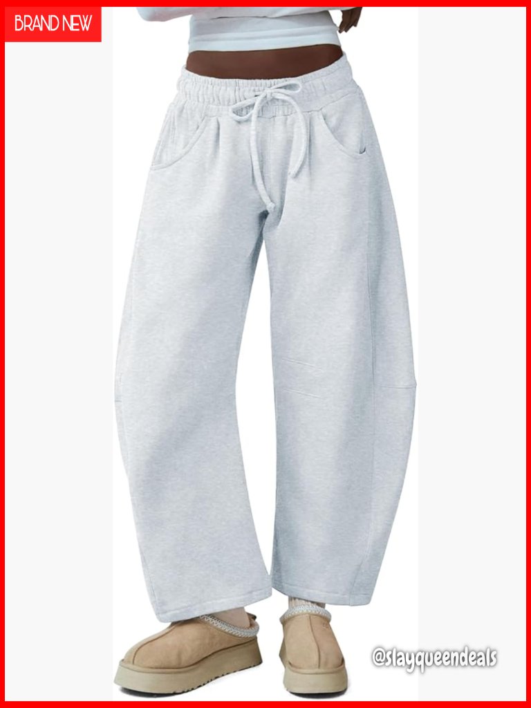 Wide Leg Barrel Sweatpants With Pockets Cotton Lounge